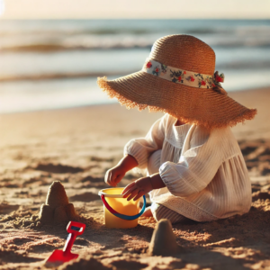 Børn med solhat og uv tøj